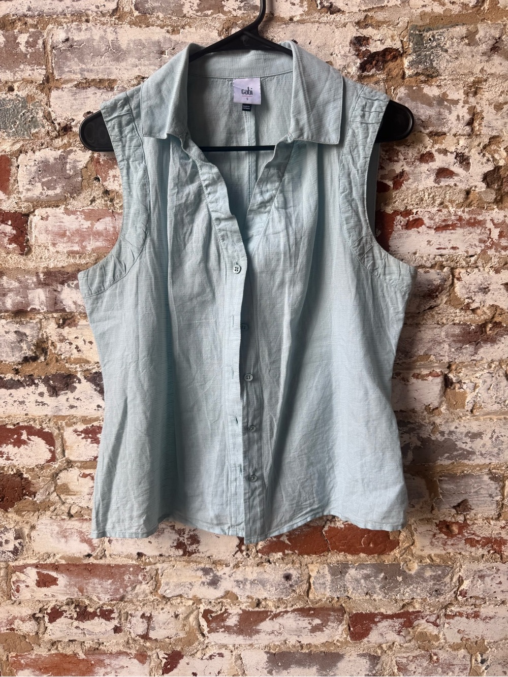 CAbi Pale Blue Sleeveless Button-Down Shirt